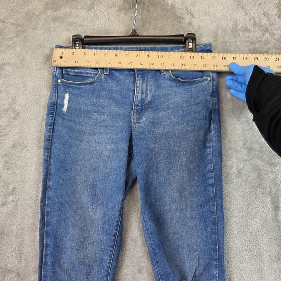 Uniqlo Jeans Womens 27 Blue Skinny Tapered Ultra Stretch Distressed Raw Hem - Picture 2 of 12